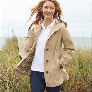 LL Bean Easy Care Mackintosh Coat with Flannel Lining - Petite - Khaki XLP